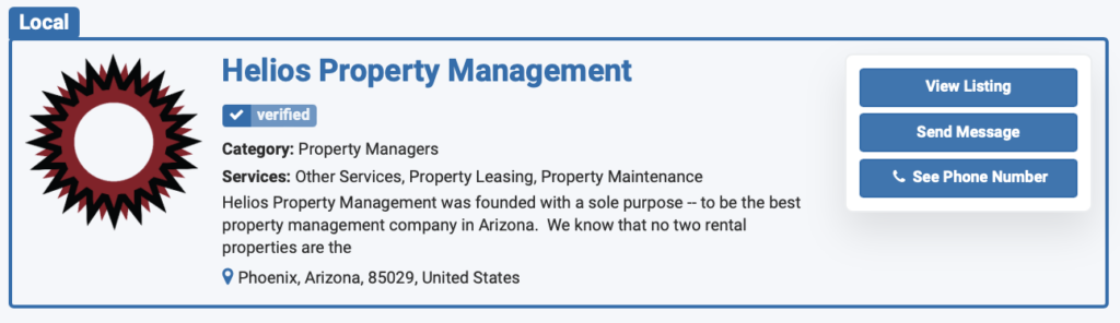 Results in our real estate directory for  the property management company Helios Property Management.